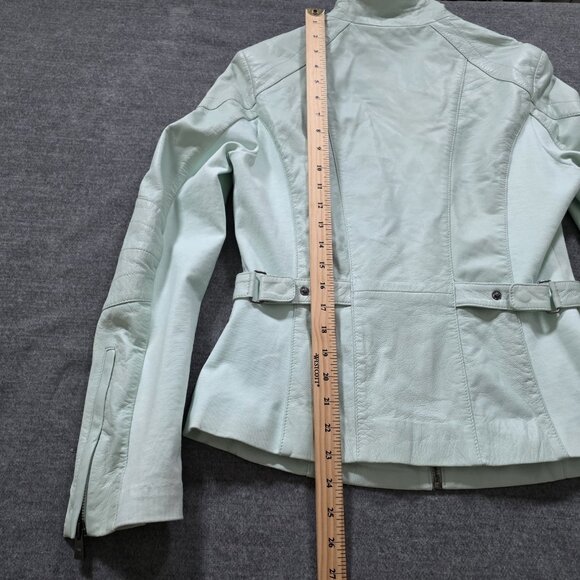 Bod & Christensen Jacket Women M Light Green Penelope Genuine Leather Moto Lined - Picture 7 of 16